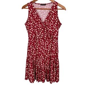 Fensace Brick‎ Red With Floral Print Sleeveless Knit Dress Women's Size Small